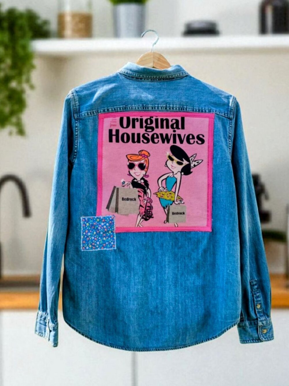 Upcycled The Original Housewives Betty and Wilma Denim Shirt S M